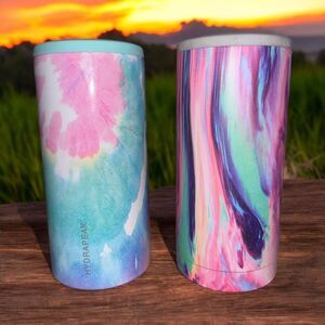 2 Slim Can Seltzer Coolers Double Wall Stainless Steel SIC & Hydrapeak 12 oz EUC